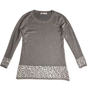 Kim Rogers petite crew neck long sweater grey & white women’s size  pxl